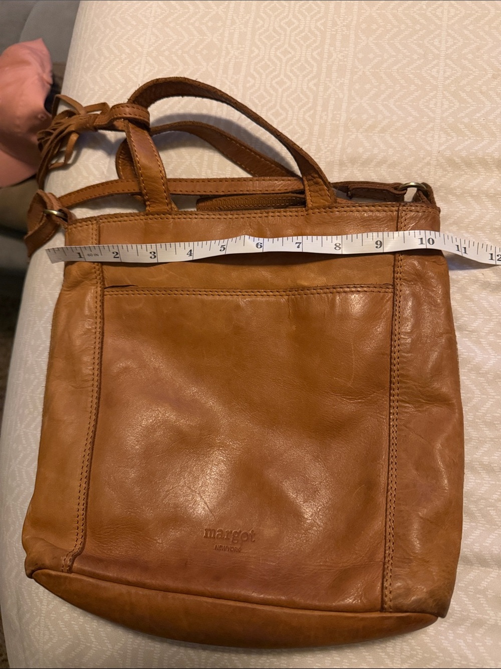 margot Tan Leather Crossbody Bag with Tassel - Picture 13 of 16